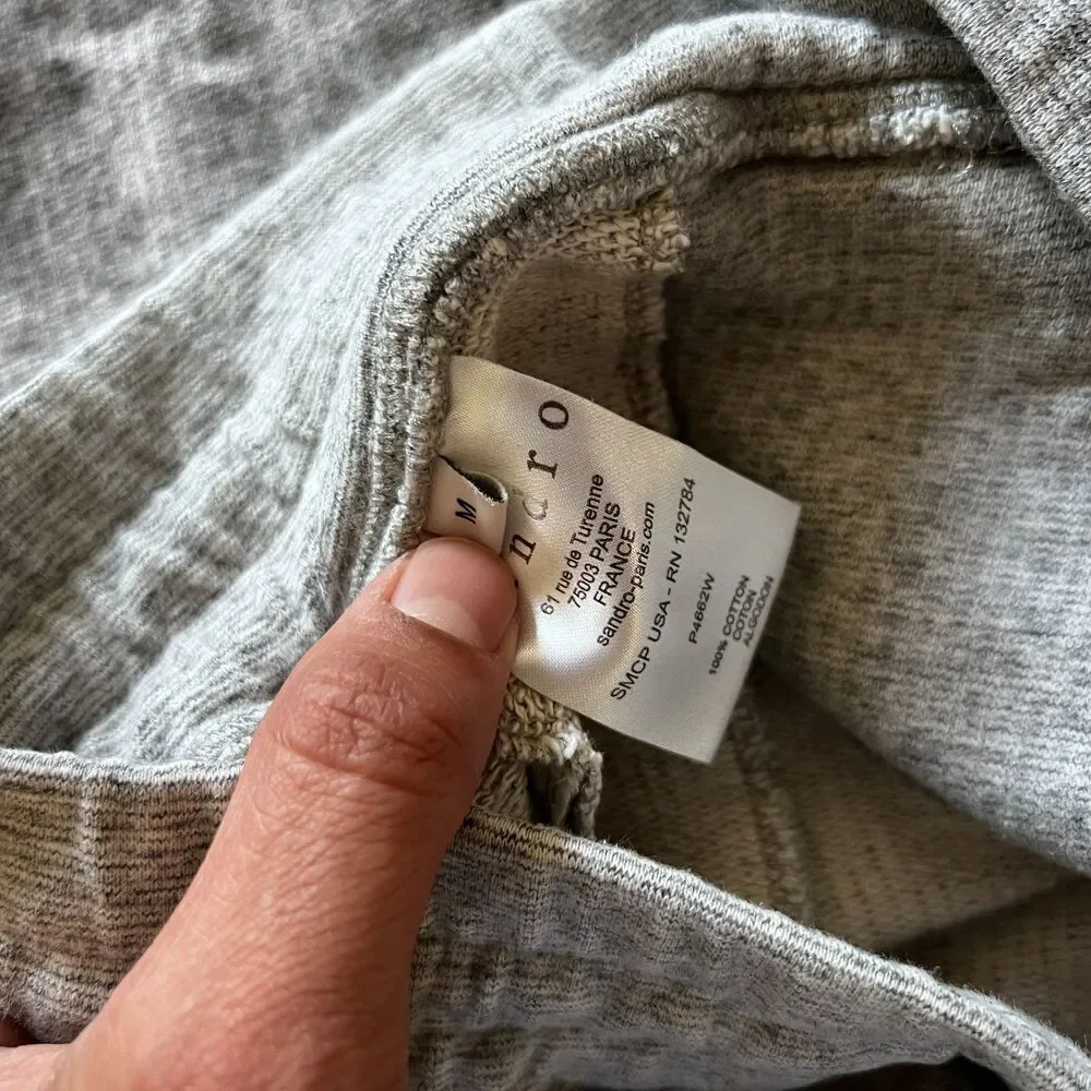 Sandro Paris Grey Sweatpants Joggers Zip Pockets Cotton Size M